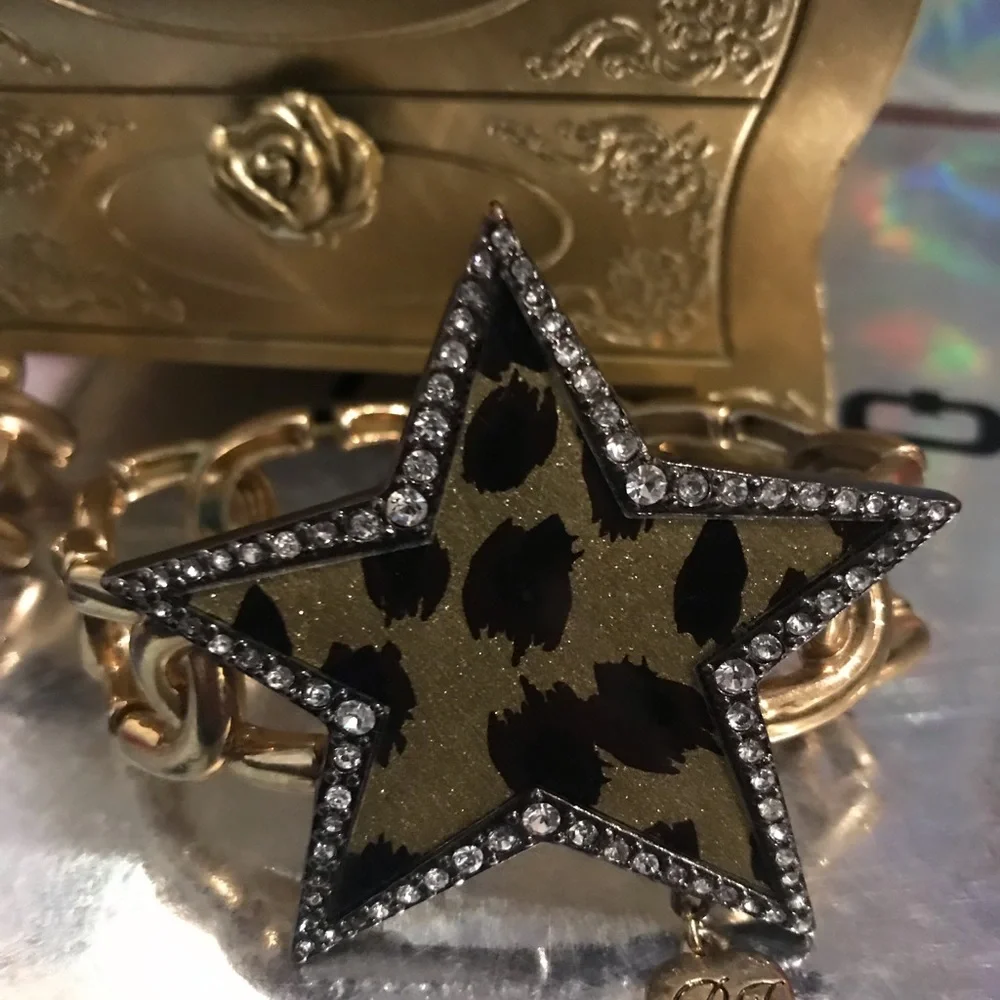Rock star crystal rhinestone bracelet Betsey Johnson leopard vintage stretch nwt - Picture 5 of 5